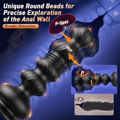 Image of BEISAR 360Rotating Anal Beads Prostate Massager, Anal Vibrator Anal Toys Butt Plug 10 Vibrating Suction Cup Anal Plug Male Sex Toys for Men Women Adult Toys Gradual Bead Anal Trainer S&M Whips