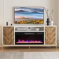 BELLEZE 68" Wood TV Stand with 36" Electric Fireplace, Entertainment Center with Storage Cabinet, Console Table for TVs up to 75 Inches, for Living Room, Bedroom - Harper (White Ebony)
