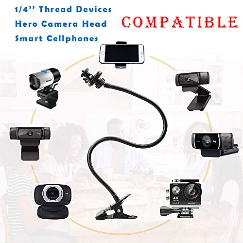 Suporte extensível para webcam de mesa de 68,58 cm – Suporte de webcam de mesa flexível com grampo d