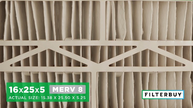 Image of Filterbuy 16x25x5 Air Filter MERV 8 Essential Dust & Allergy Defense (2-Pack), Pleated HVAC AC Furnace Filters for Amana, Coleman, Goodman, Maytag, York, and More (Actual Size: 15.38 x 25.50 x 5.25)