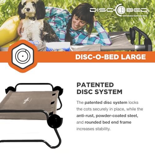 Disc-O-Bed Large Portable Bunk Camping Cots with Carry Bags - Heavy-Duty Indoor or Outdoor Sleeping System, Converts to Bench or Separate Beds, 500 lb Weight Capacity Per Cot