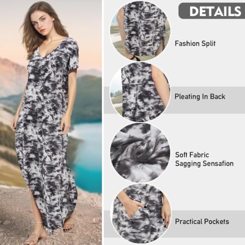 Image of Match Women's Summer Dress, V-Neck Boho Flowy Maxi Dress, Loose-Fit