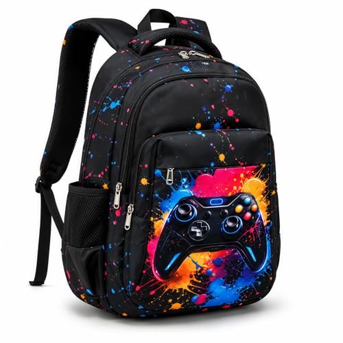 LEDAOU Mochila escolar para meninos e meninas e crianças, mochila de ensino fundamental para 8 a 14 anos, Gamepad Graffiti, Medium, Mochila para meninos e meninas