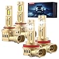 PERPOTAO 9005/HB3 H11/H8/H9 Head Light Bulbs Combo, 70000LM 800% Brighter, 60000H Lifespan, 6000K White, 1:1 Mini Size, IP68 Waterproof, Plug & Play, 4-Pack