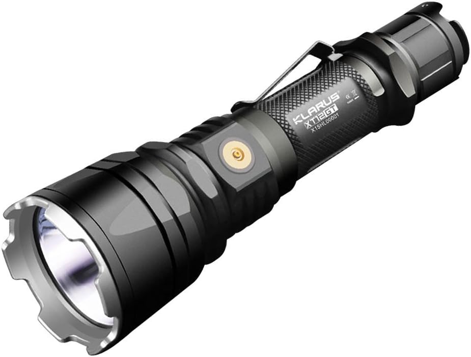 Klarus XT12GT Cree XHP35 HI D4 LED Tactical Rechargeable Flashlight with Magnetic USB Charging Connector , Black