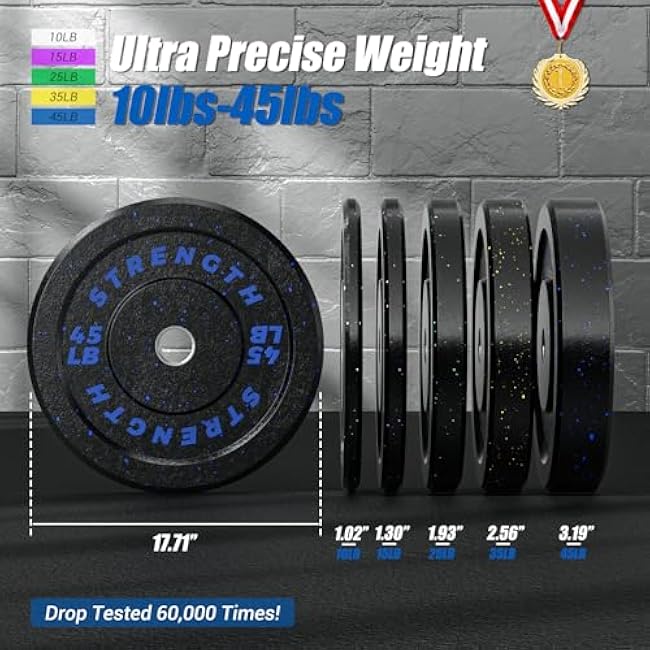 GIKPAL 2-Inch Bumper Plates High Bounce - Rubber Olympic Weight Plates Set for Home Gym, Barbell Plates for Weight Lifting Strength Training,