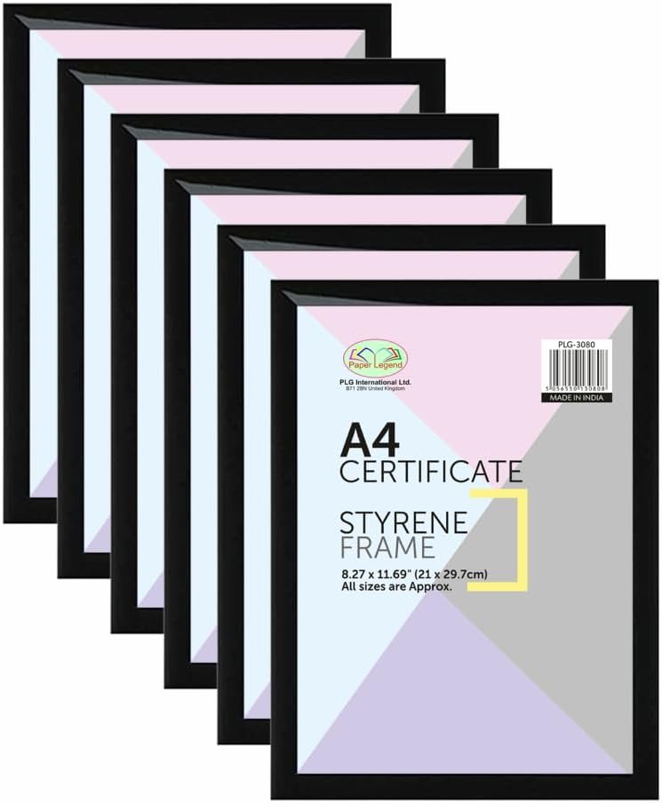 (Set of 6) A4 Black Photo Frame Styrene Window Premium Photo Picture