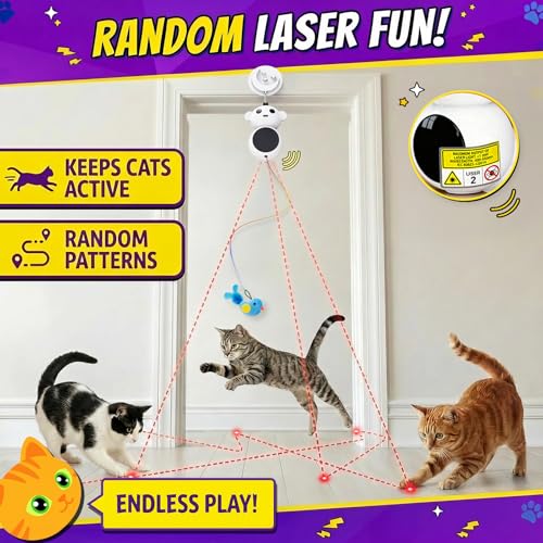 Image of Interactive Cat Toys for Indoor Cats, 2-in-1 Laser Pointer Cat Toy with Automatic Flying Bird & Mouse Wand, Adjustable Speed USB Rechargeable Doorway Hanging Toy for Bored Kittens and Adult Cats