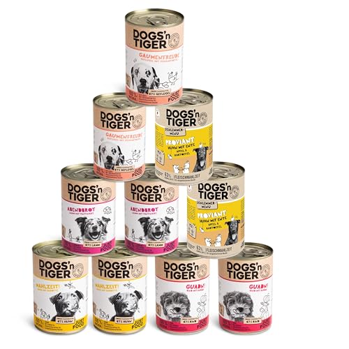 Produktbild von Dogs’n Tiger Adult Hundefutter Nassfutter Mixpaket Rind Lamm Huhn Ente - 10 x 400 g