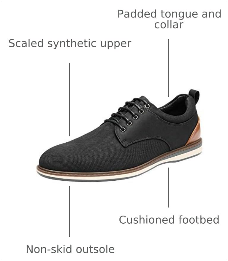 Image of Bruno Marc Men's Dress Shoes Casual Business Oxford | Scaled Synthetic Upper, Soft Removable Footbed, Lace-up Secure Fit, Flexible Outsole for Daily Work & Casual Wear