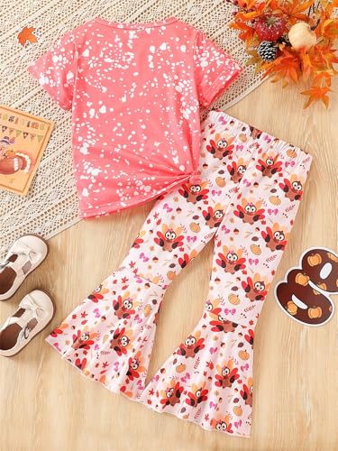 Image of Ayzozuy Kids Toddler Girl Clothes Letter Print Graphic Top + Leopard Print Flare Leg Pants 2PC Summer Clothing Set