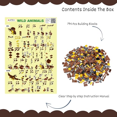 Image of Apex 3-in-1 Wild Animal Building Blocks Toy Set- Build Owl, Hawk or Scorpion | 194 PCS Creative Construction Bricks | STEM Educational Toy for Kids Ages 6+