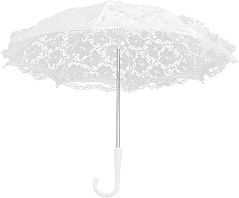 Ombrello In Pizzo Bianco Per Sposa - Ricamato A Mano, Con Manico A J E Stecche In Acciaio - Accessorio Romantico Per Matrimoni, Foto E Battesimi - 2