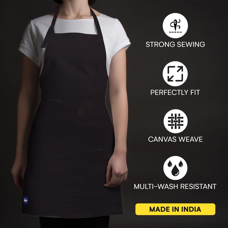 Encasa XO Adjustable Kitchen Cotton Apron With Pockets & Towel Holder Of Size 68x85 cm (Full Black) for Men & Women Chefs For Cooking & Baking in Home - Image 4
