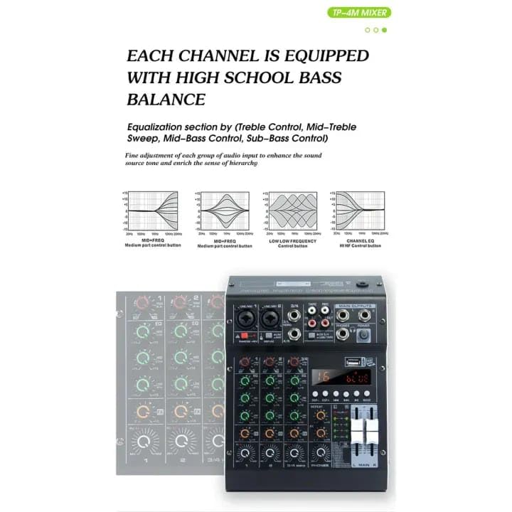 kh Audio Mixer 4 Channel for Stage Live Studio Stereo Recording DJ Stage Professional Audio Mixer Sound Board Console System Interface 4 Channel 48V Phantom Power (4 Channel DSP) - Image 8 thumbnail