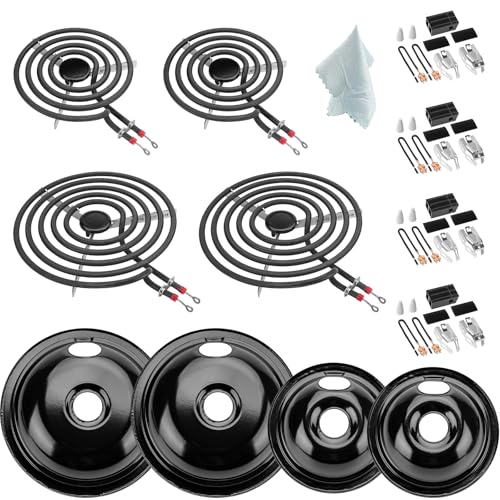 5304430149 5304430150 Porcelain Drip Pan Set & MP22YA Electric Range Burner Element Unit Set with 330031 Range Burner Receptacle Kit Compatible with Frigidaire Kenmore Range Oven/Stove by Cenipar