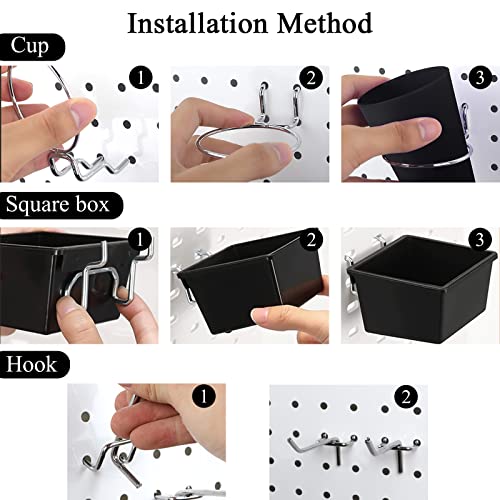 CIOUYAOS 6 Sets Lochwand Zubehör Pegboard Box Cup mit Haken und 10pcs Ringe, Stecktafel Werkzeugregal Tools Organizer Storage für Garage Werkbank Hobby Craft Room Home Büro Küche Zubehör – Bild 4