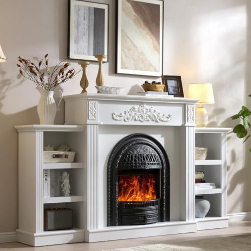 Chimenea eléctrica estilo jaula de pájaros de 78 pulgadas con chimenea, soporte de TV de 46 pulgadas de alto para TV de 90 pulgadas, centro de entretenimiento de granja con almacenamiento y calentador