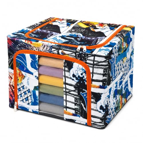 Image of DecorTwist Cloth Storage Organiser Box with Zipper Window | Foldable Wardrobe Storage | Dustproof & Stackable Style 15 (Style 12, Pack of 1)