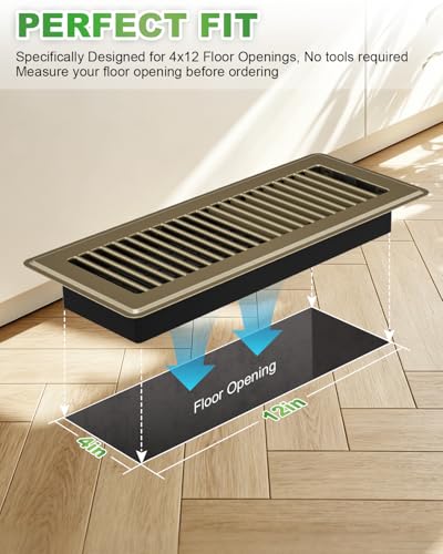 Image of 4x12 Floor Register, Brown, Adjustable Airflow for Home Floor Vents-2 Pack