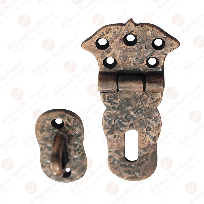 Image of Adonai Hardware Paran Heavy Duty Antique Cast Iron Safety Locking Hasp and Staple(4 inch x 2 Pack, Antique Copper) for Vintage Pirates Treasure Chest, Trunks, Wooden Jewelry Box, Case, Furniture & Sheds