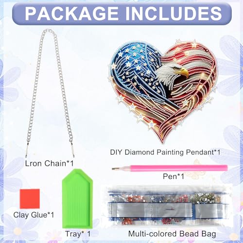Image of 4th of July Diamond Art Hanging Kits for Adults, American Eagle Pendant | DIY Diamond Painting Suncatchers Kits, Acrylic Home Garden Decor with Chain, Independence Day Craft