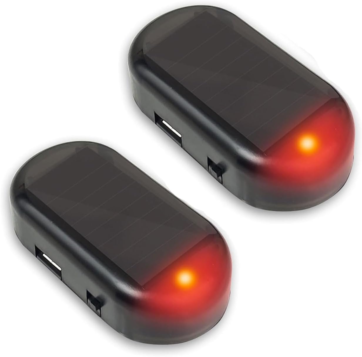 ANKI HAPPIGO 2Pcs Car Solar Power Simulated Dummy Alarm Device Anti-Theft LED Flashing Security Light Fake Lamp Automotive Warning Interior Safety Lights with USB Charger Port (2 Red)