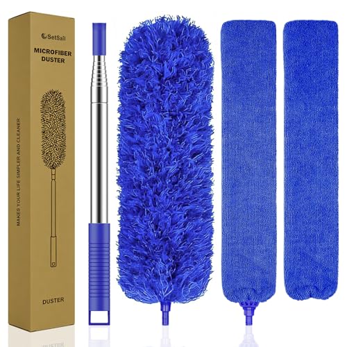 Image of SetSail Dusters for Cleaning 100-inch Extra-Long Gap Duster with Extension Pole Bendable Microfiber Head Washable Ceiling Fan Cleaner Duster Kit for High Ceilings, Blue