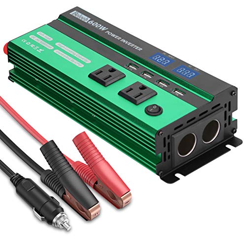 Power Car Inverter 600W DC 12V to AC 110V Power Converter with LED Display,Cigarette Lighter,2 AC Outlets,Fast Charging USB Port Car Charger for Smart Phone,Laptop,Vehicle,Camera in Camp, Emergency