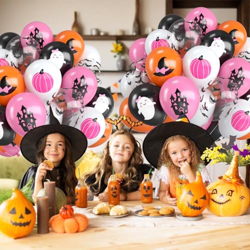 Image of Halloween Balloons,12 Inch Pink Orange and Black Balloons for Pink Halloween Baby Shower Birthday Wedding Engagement Gender Reveal Party Decorations