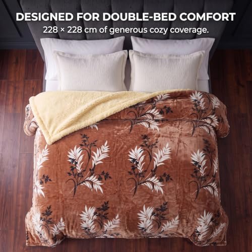 Image of BSB HOME Premium Flannel Fleece Blanket with Sherpa Reverse, 280 GSM Soft Plush Reversible Floral Blanket, Warm Cozy Winter Blanket for Bed, Sofa & Couch, 90 x 100 Inches (228 x 254 cm) - Rust Brown