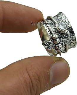 Natural White Topaz Gemstone Bee Spinner Ring, Pure 925 Sterling Silver Spinning Meditation Ring, Spin Anxiety Ring, Metaphysical Unisex Gifts Ring