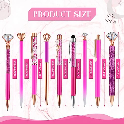Image of Janmini Metal Crystal Glitter Ballpoint Pen Set 9 Pcs Black Ink Cute Cute Things Novelty Gifts for Women Girls Birthday Home Office (Neon Pink)