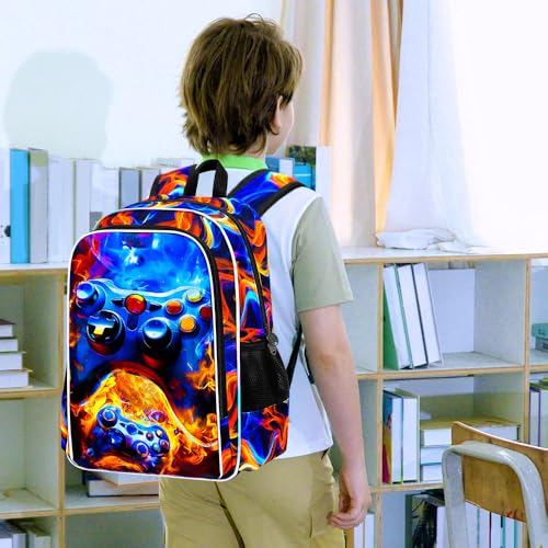 Image of 17 inch Gamer Backpack, Boys Kids Bookbag with Lunch Box, 3Pcs School Backpacks for Elementary Preschool Kindergarten (Fire Red)