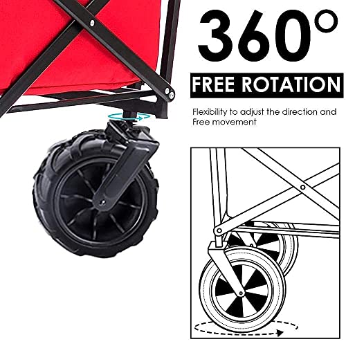 FAZENHUA Klappbarer Bollerwagen, Tragkraft 90 kg, tragbar mit 4 Rädern und Stahlbremsen, Trolley, Faltbarer Ziehwagen, Handtransportwagen, zusammenklappbar/B: Schwarz – Bild 8