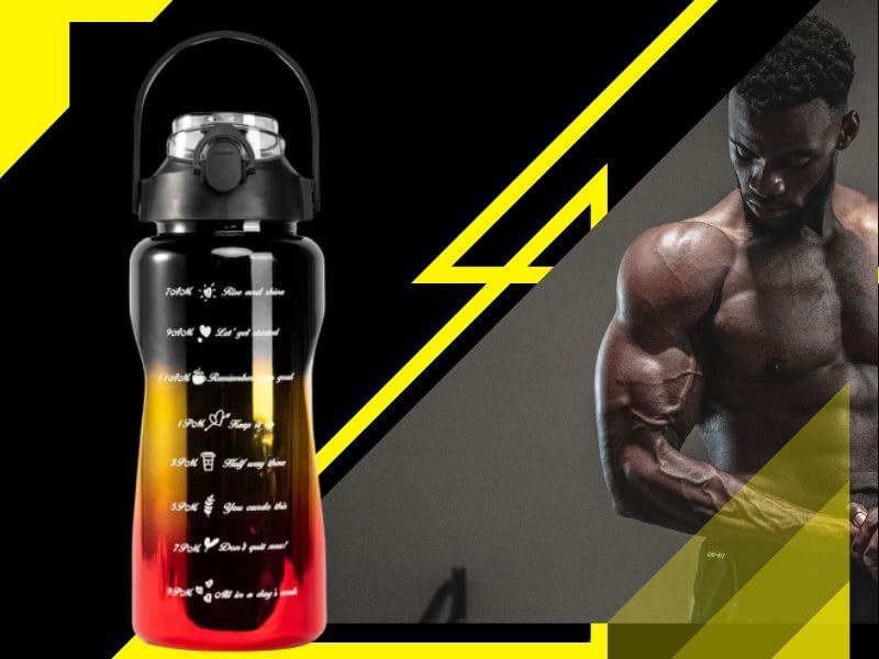 Image of Motivational Water Bottles with Times to Drink for Fitness 2000 ml Bottle Multicolor Silicone BPA Free Plastic with Straw