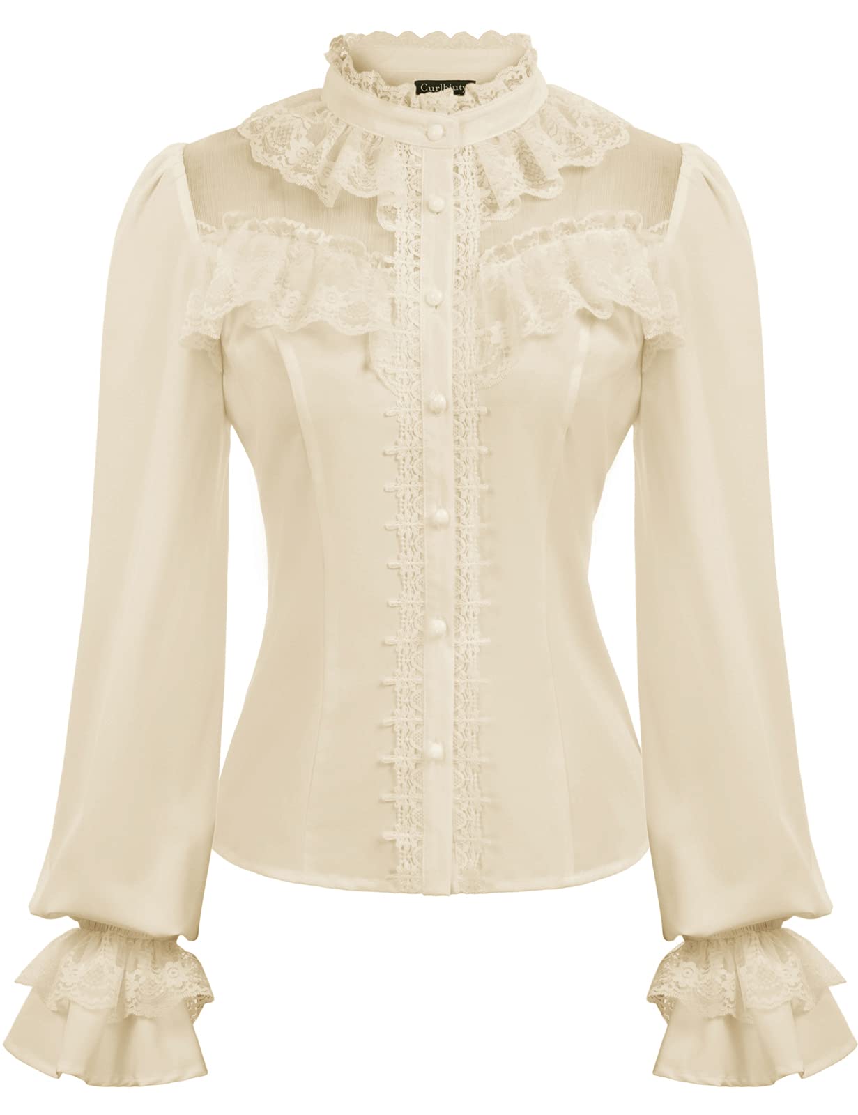 Women's Victorian Shirt Long Sleeve Gothic Blouse Renaissance Vintage Lace Button Down Top