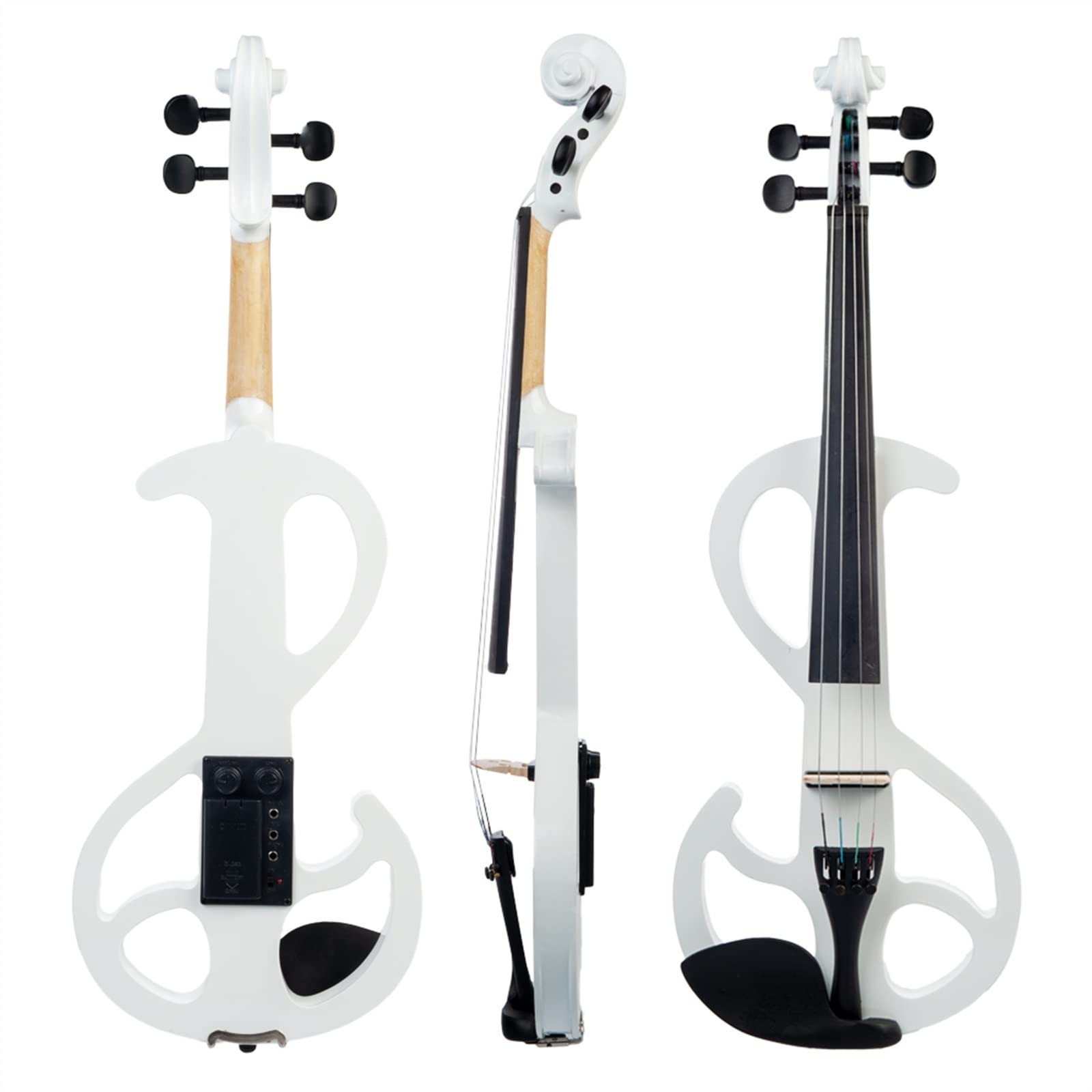 Violine Anfänger Silent Electric Massivholz Violine Set Mit Geigenkoffer Aus Segeltuch + Brasilholzbogen + Audiokabel + Kolophonium