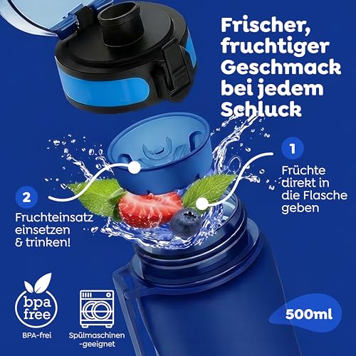 Sweety Fox Trinkflasche Kinder Kohlensäure Geeignet 500ml, Blau - Trinkflasche Sport 100% Auslaufsicher & Wasserflasche Spülmaschinenfest 3