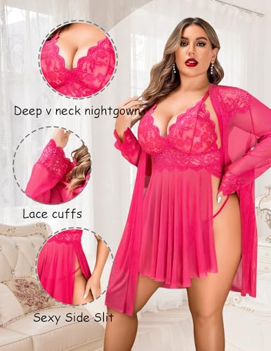 Image of Avidlove Plus Size Lingerie Sexy Lingerie Set Women's Exotic Nightgowns Lace Chemise Lingerie Side Slit Nightdress