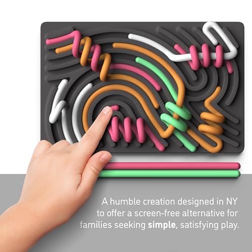 Image of Pushpeel Sensory Activity Board: Silicone Fidget Toy for Calming, Stress, Anxiety, ADHD & Autism | Silent, No Mess | Kids 3+ & Adults | Includes Portable Travel Bag & 11 Strings (Granite)