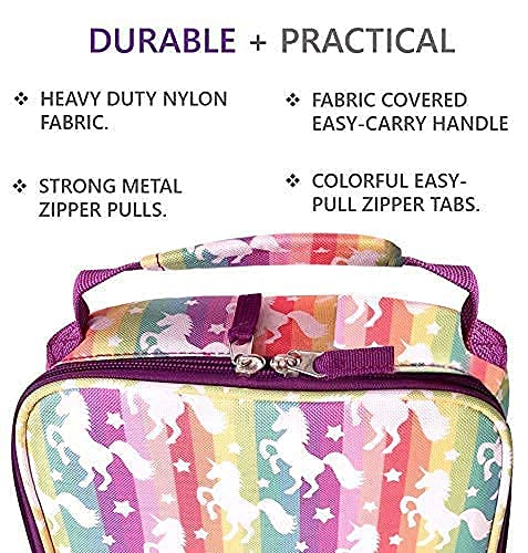 Kinsho Unicorn Rainbow Bento Box With Matching Lunch Bag And Ice Pack, Cute Container Boxes For Lunches And Snacks For Girls Tweens Kids, Purple Rainbow Unicornio #TOP3