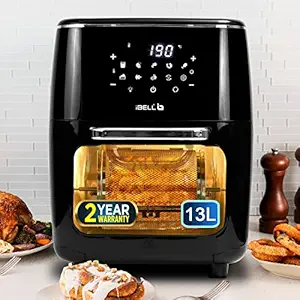 iBELL AF1300M Air Fryer 13L, 1800W, with Rotisserie + Skewer Set + Rotating Mesh Basket + Crisper tray, 3