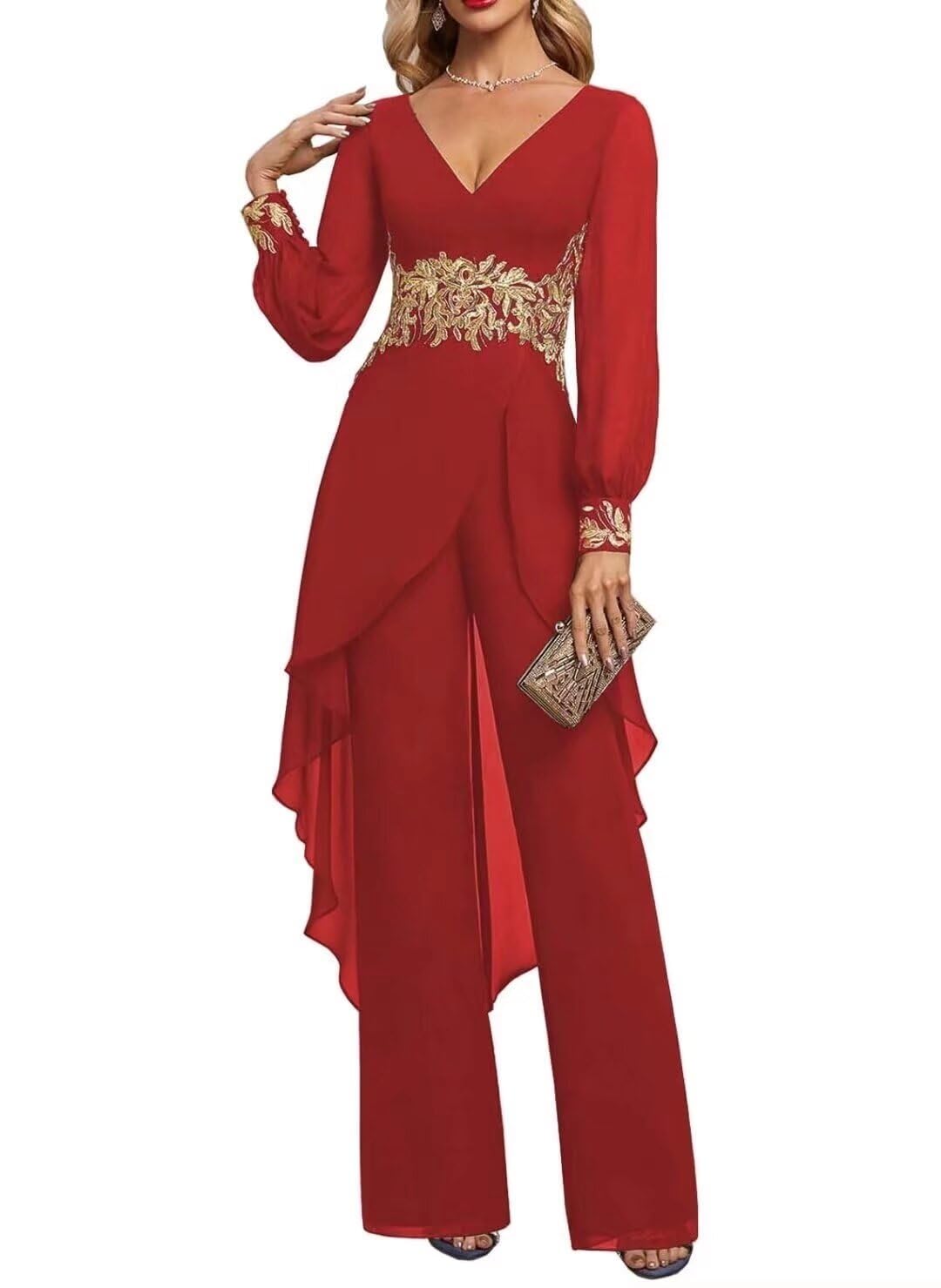 Mother of The Bride Pant Suits 2 Pieces Chiffon Wedding Outfit for Women Dressy Formal Dresses