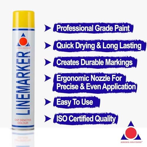 Image of Aerosol Solutions Line Marker Yellow 26 Oz [Pack of 6] Grass and Road Spray Paint, All Purpose Striping Paint | Perfect for Construction, Safety Zones, Sports Fields & Pavement