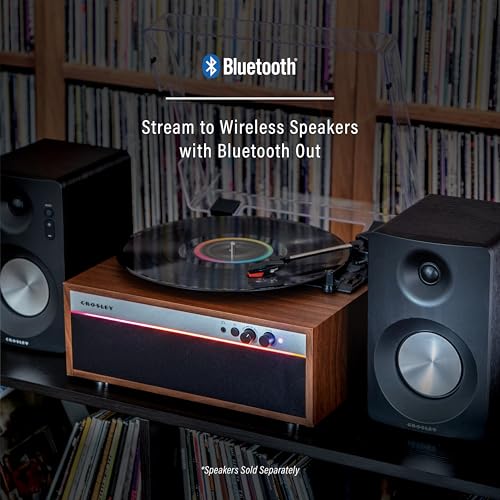 Crosley CR6048A-WA Strobe Bluetooth Vinyl Record Player with Music Sync Color Changing LED Lights, Walnut - Les Beatles, Paul McCartney, John Lennon, RIngo Starr, George Harrison Crosley CR6048A-WA Strobe Bluetooth Vinyl Record Player with Music Sync Color Changing LED Lights, Walnut – Image 5