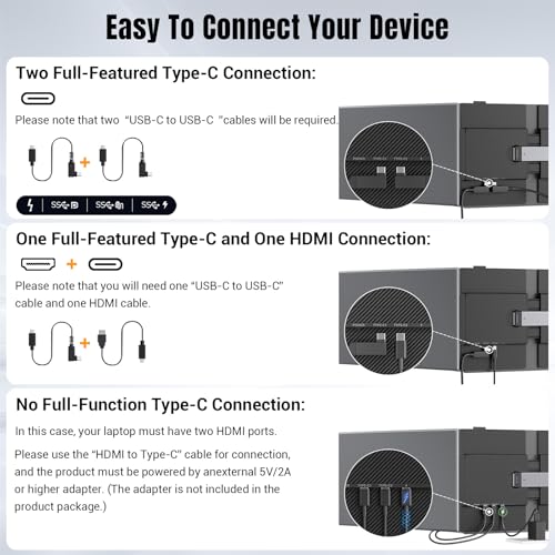 Ultra-dünner Portable Monitor for Laptop, 14” Triple Laptop Bildschirm Extender, 1080P FHD Laptop Screen Extender, ultraleichte Reisemonitore für 13,3-17,3” Laptops, kompatibel mit Windows/Mac