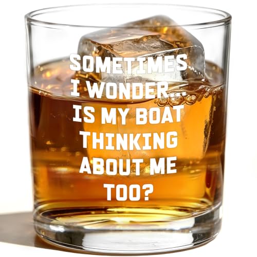 Horruitte Boating Gifts - 10 Oz My Boat Thinking About Me Too Whiskey Glass