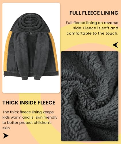 Image of V VALANCH Boys Hoodie Zip Up Fleece Lined Jacket Warm Sherpa Hooded Sweatshirts for Boys Girls 6-15 Years