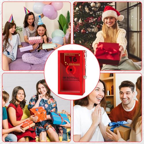 Anruzon - Originelle 16 Geburtstag Geschenk mädchen & Junge - 16.Geburtstag Geldgeschenke - Lustige Notfallbox mit Hammer und Seil - Deko Holzkiste - Personalisierbares Geschenk